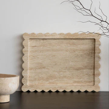 Palazzo Large Scalloped Tray - Beige Travertine