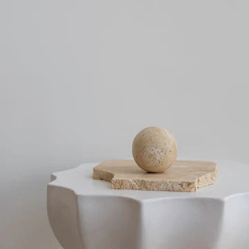 Orbit Table Sculpture Small - Beige Travertine