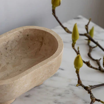 Muse Footed Oval Tray - Beige Travertine