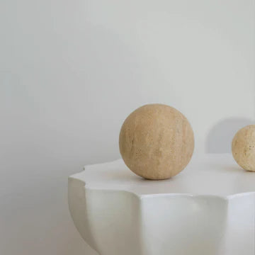 Orbit Table Sculpture Large - Beige Travertine