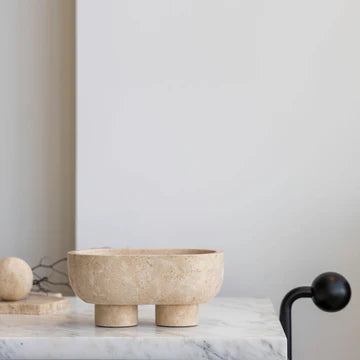 Muse Footed Oval Tray - Beige Travertine